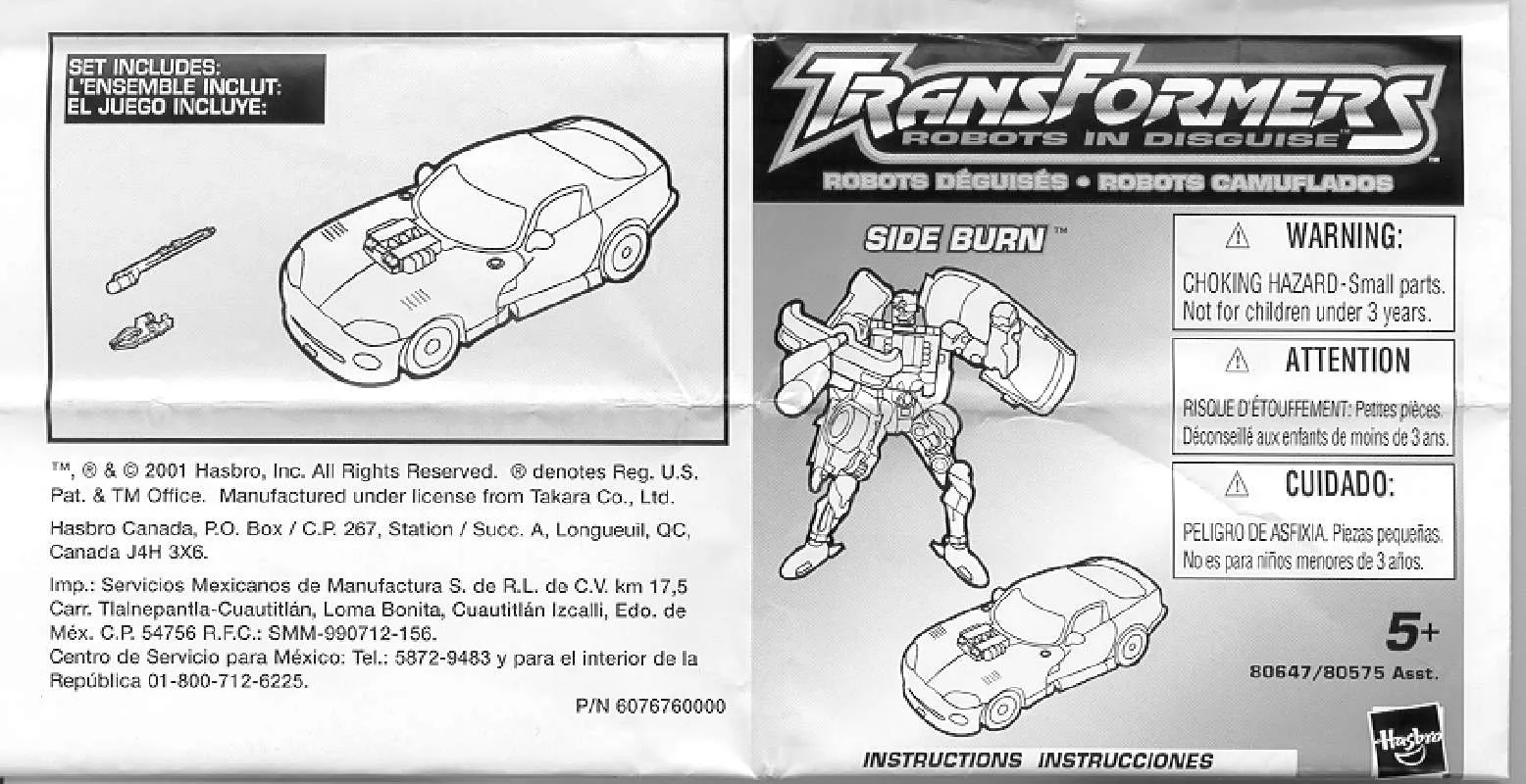 Mode d'emploi HASBRO TRANSFORMERS ROBOTS IN DISGUISE SIDE BURN