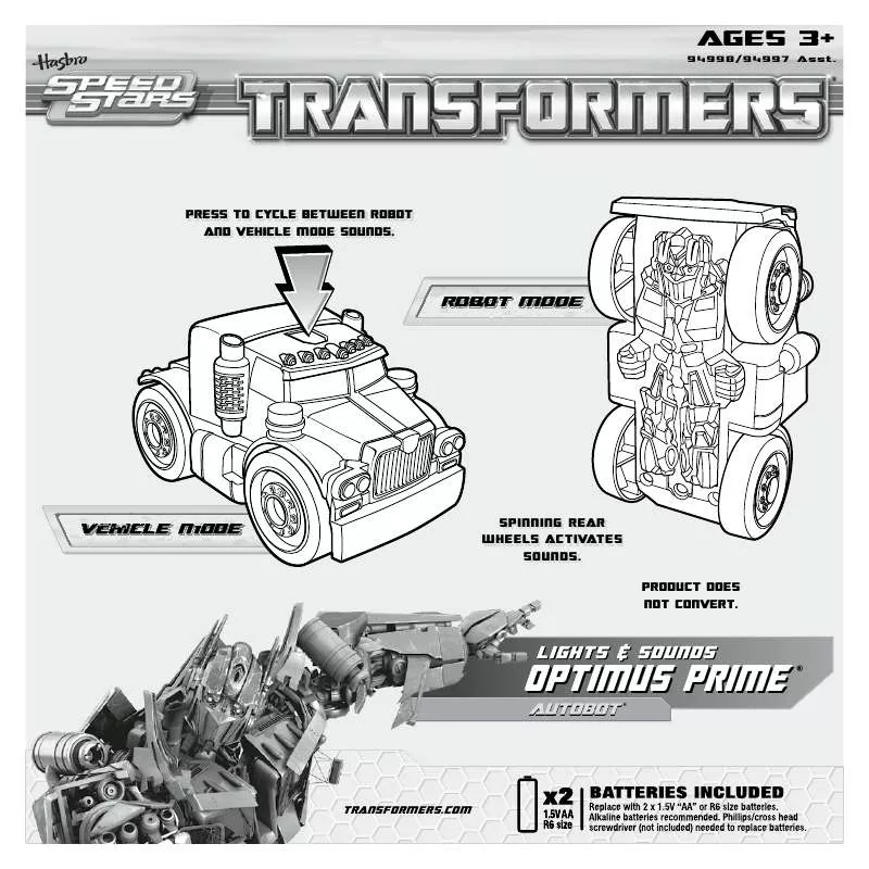 Mode d'emploi HASBRO TRANSFORMERS SS LIGHTS AND SOUNDS OPTIMUS PRIME 94998