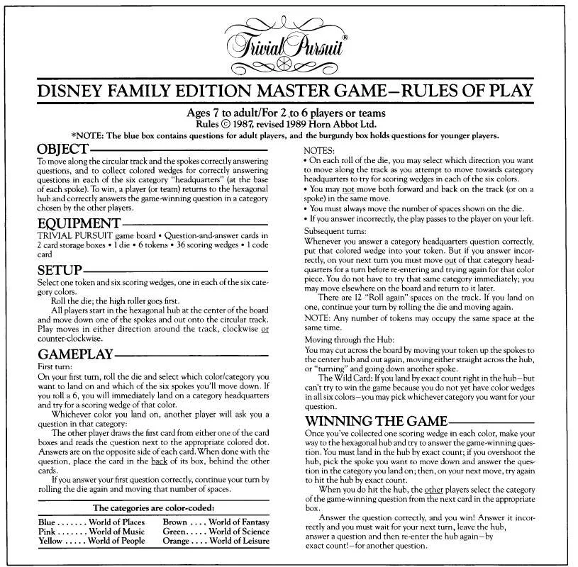Mode d'emploi HASBRO TRIVIAL PURSUIT DISNEY FAMILY EDITION MASTER GAME