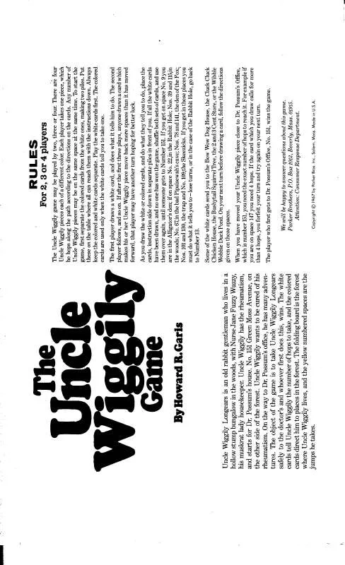 Mode d'emploi HASBRO UNCLE WIGGILY 1967