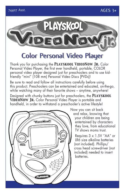 Mode d'emploi HASBRO VIDEO NOW JR PLAYSKOOL COLOR PERSONAL VIDEO PLAYER