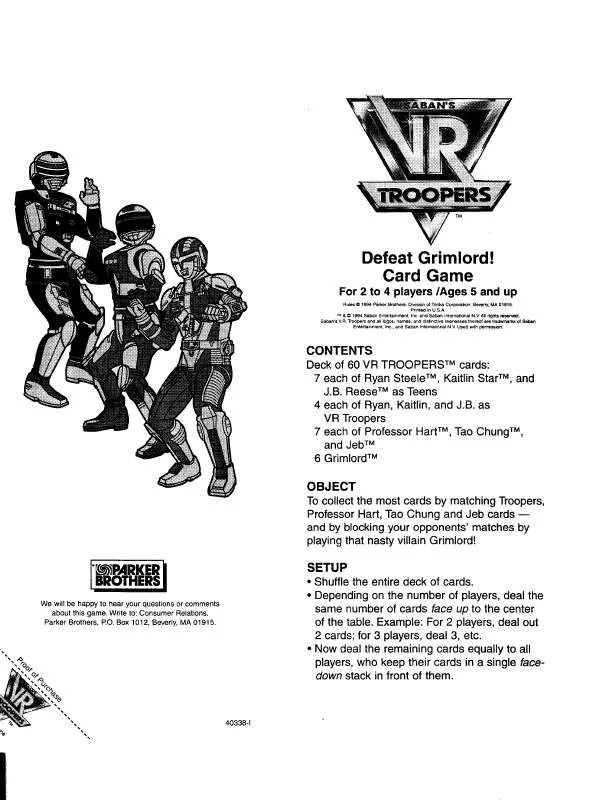 Mode d'emploi HASBRO VR TROOPERS CARD GAME