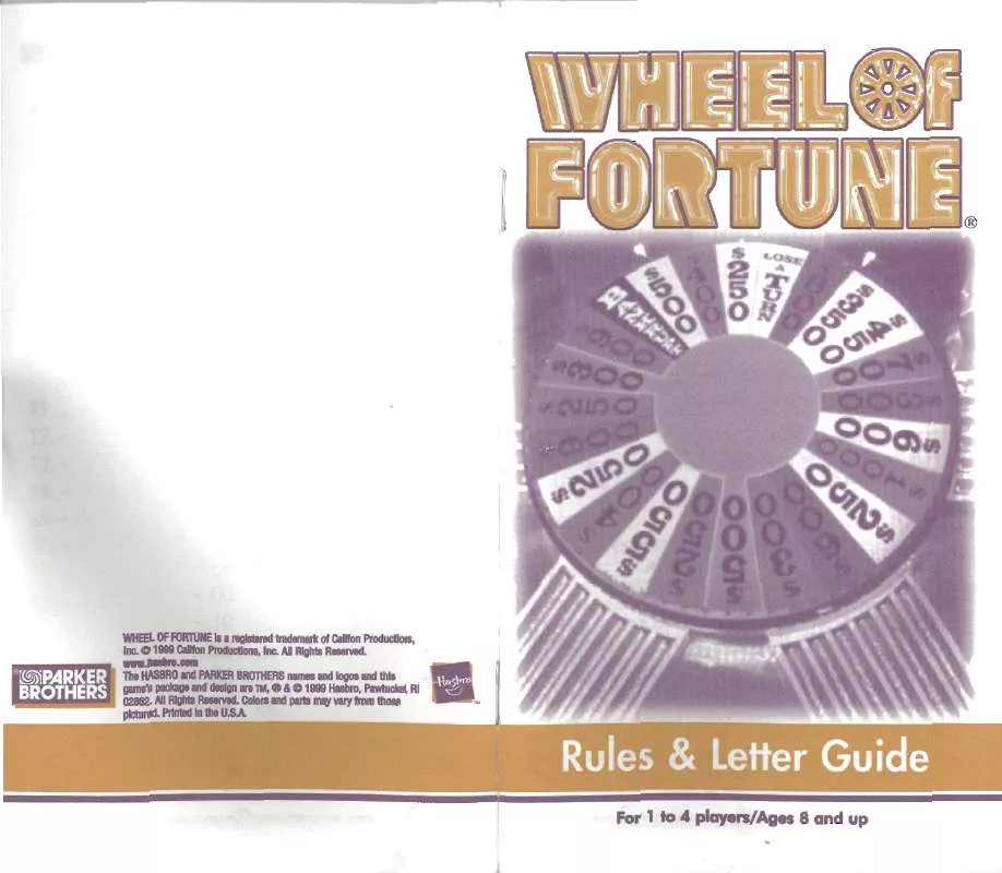 Mode d'emploi HASBRO WHEEL OF FORTUNE RULES AND LETTER GUIDE