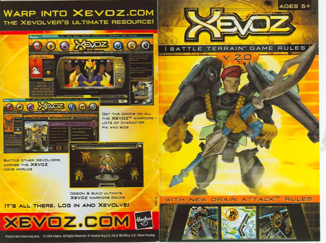 Mode d'emploi HASBRO XEVOZ BATTLE TERRAIN GAME V 2.0 WITH NEW DRAIN ATTACK RULES