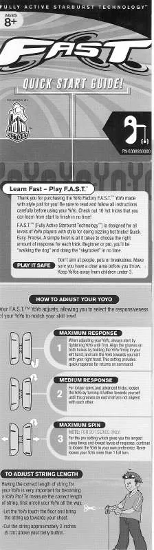 Mode d'emploi HASBRO YOYO FAST QUICK START AND TRICK CHART GUIDE
