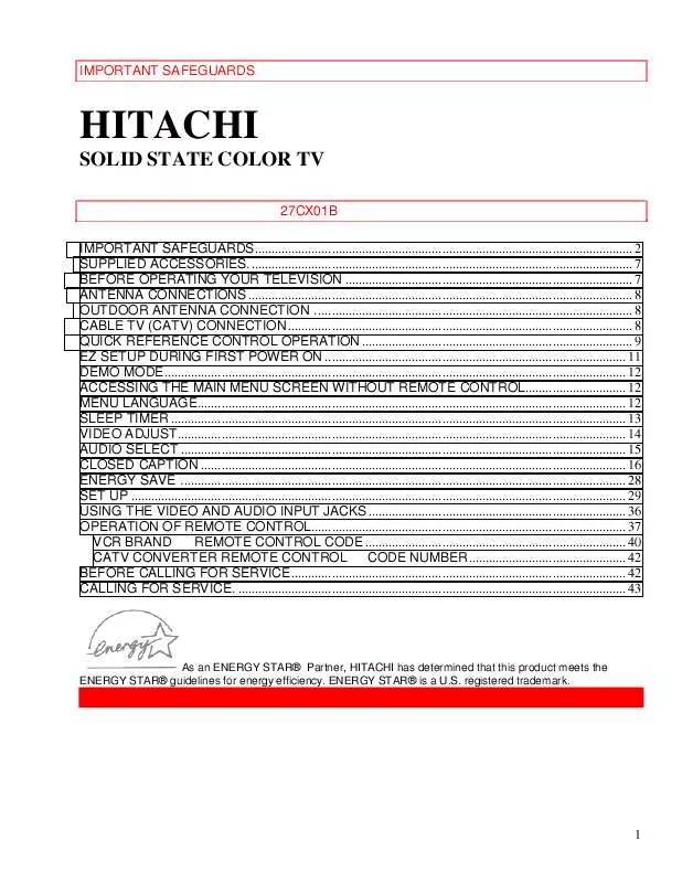 Mode d'emploi HITACHI 27CX01B