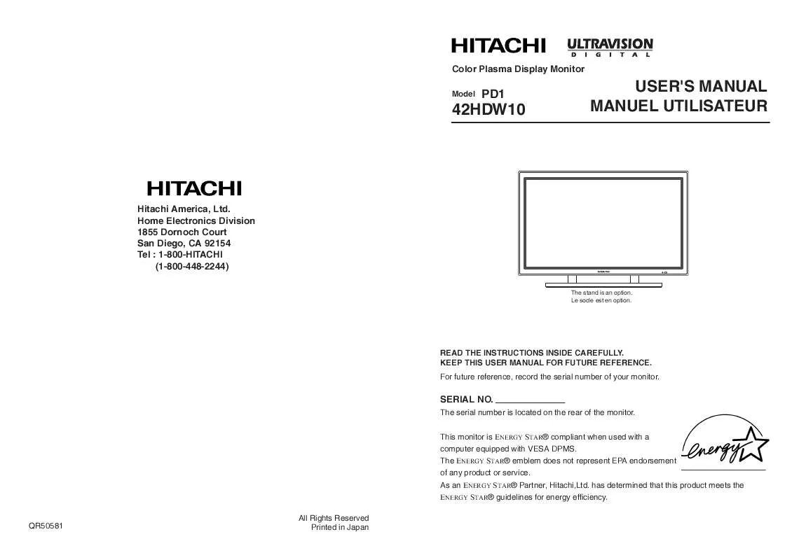 Mode d'emploi HITACHI 42HDW10