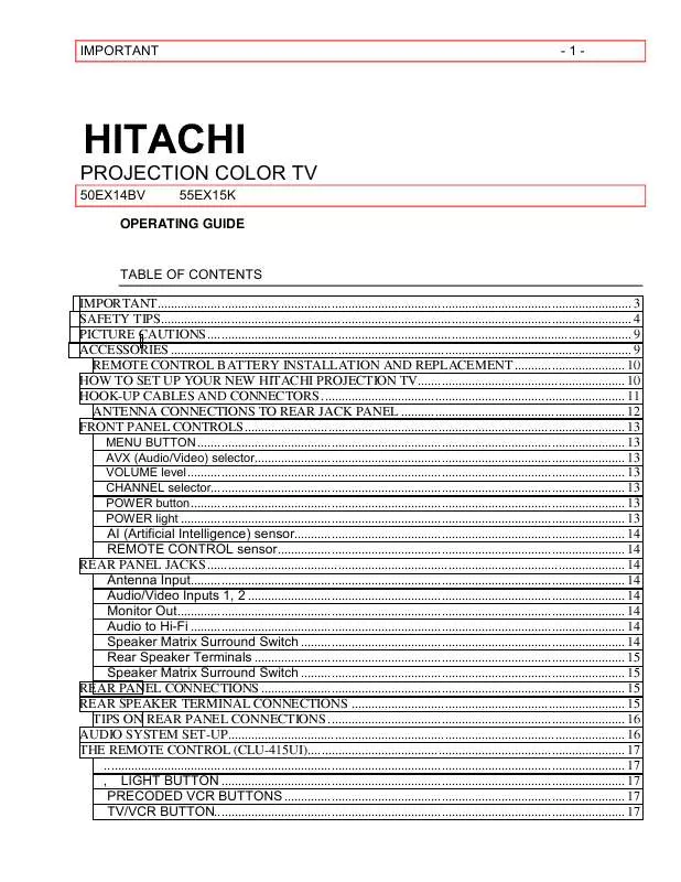 Mode d'emploi HITACHI 50EX14BV