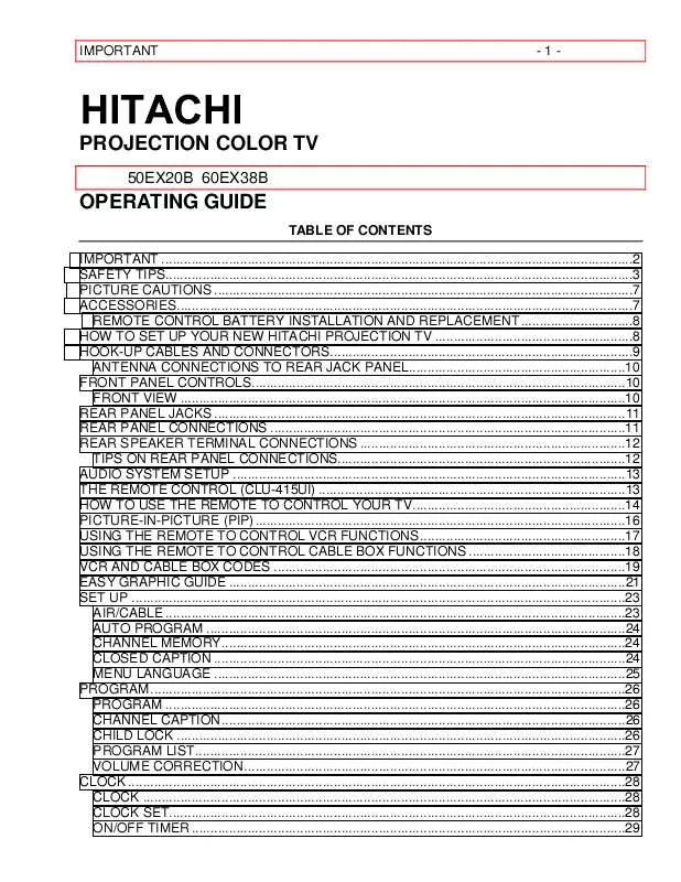 Mode d'emploi HITACHI 50EX20B