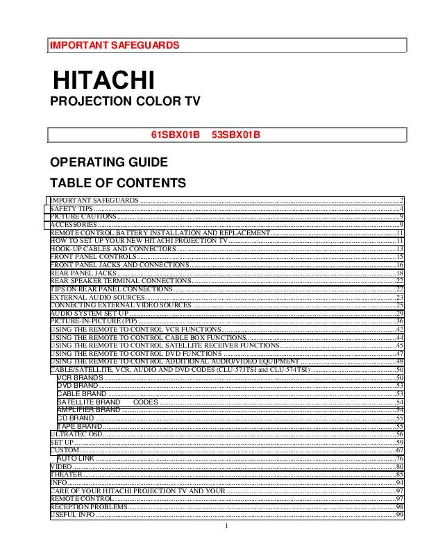 Mode d'emploi HITACHI 53SBX01B
