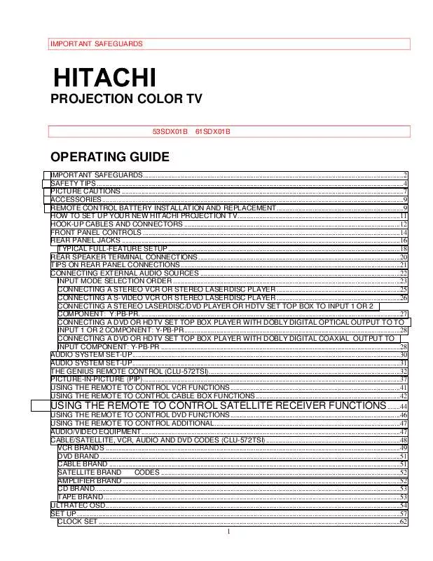 Mode d'emploi HITACHI 53SDX01B