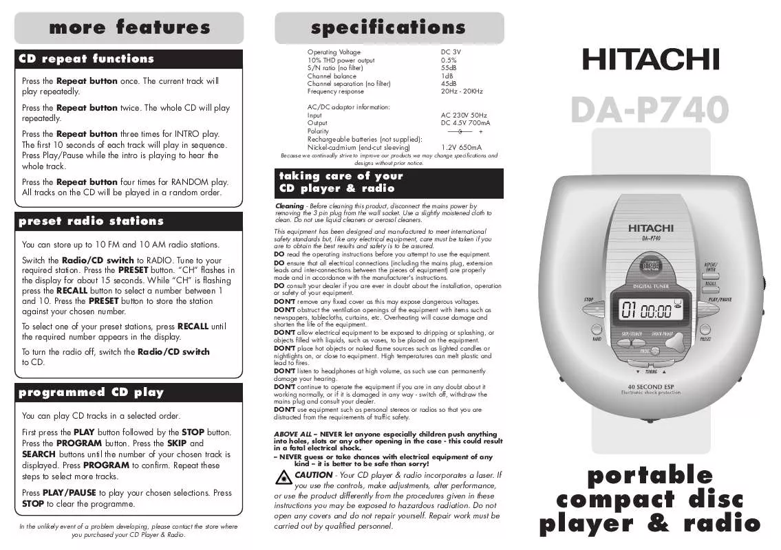 Mode d'emploi HITACHI DA-P740