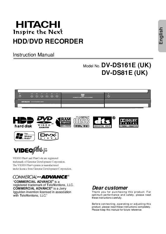 Mode d'emploi HITACHI DV-DS161E(UK)