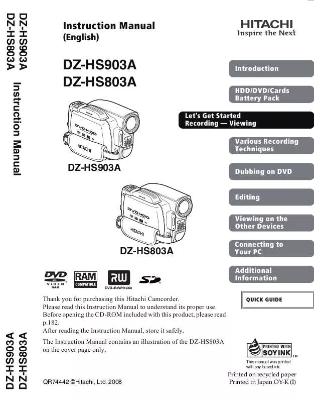 Mode d'emploi HITACHI DZ-HS803A