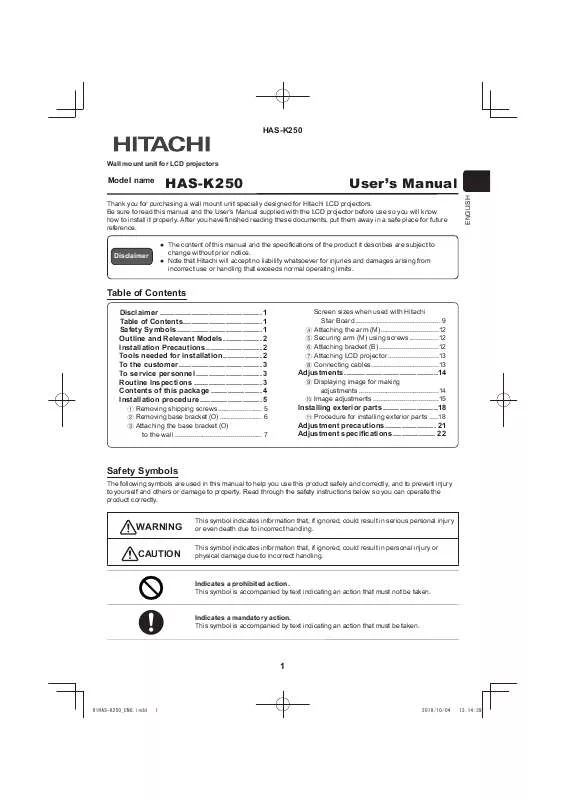 Mode d'emploi HITACHI HAS-K250