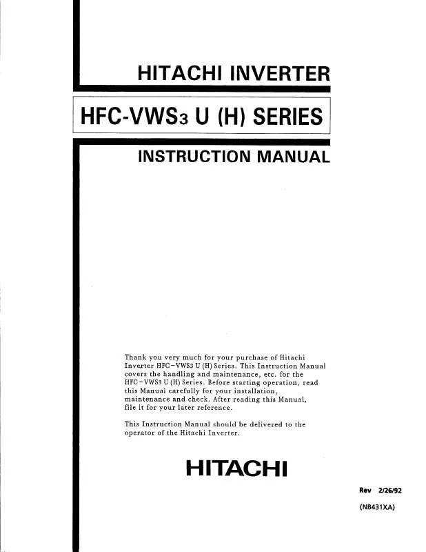 Mode d'emploi HITACHI HFC-VWS3 U
