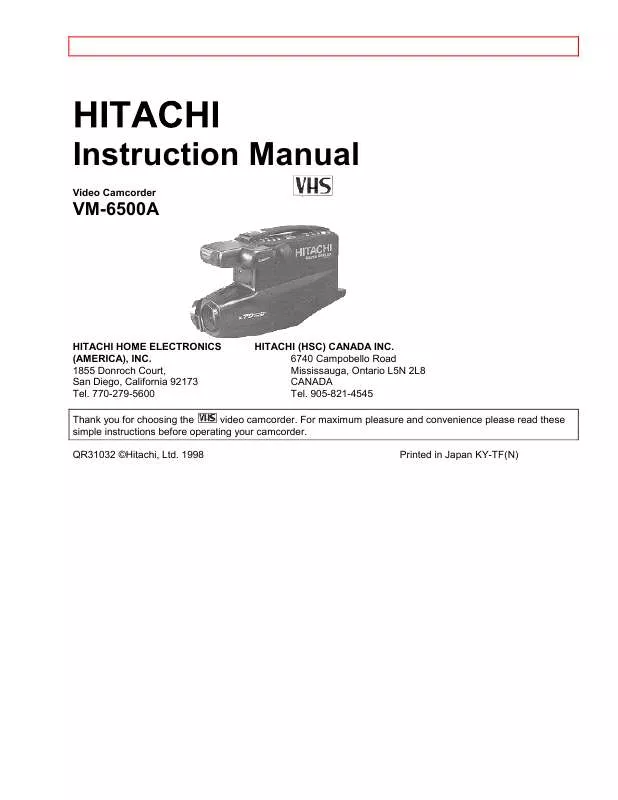 Mode d'emploi HITACHI VM-6500A