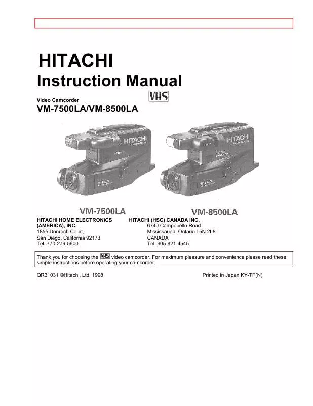 Mode d'emploi HITACHI VM-7500LA
