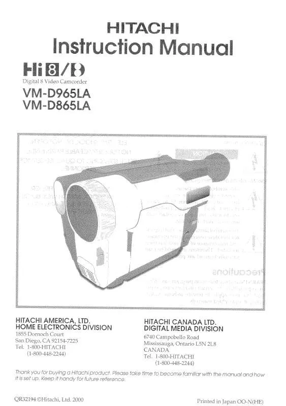 Mode d'emploi HITACHI VM-D865LA