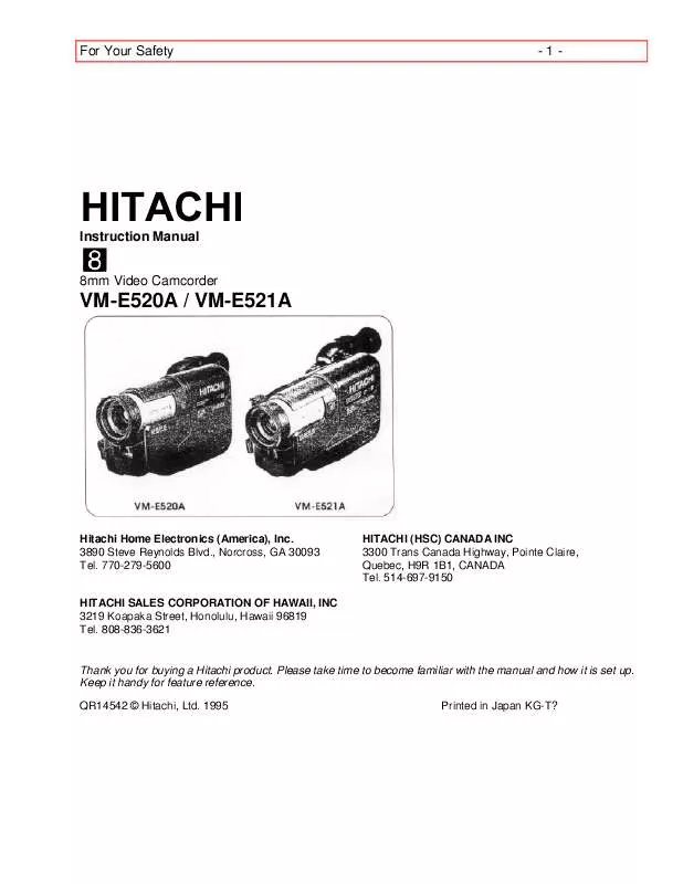 Mode d'emploi HITACHI VM-E521A