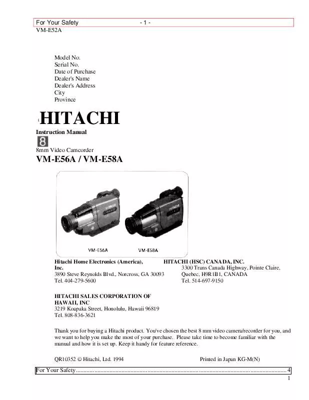 Mode d'emploi HITACHI VM-E56A