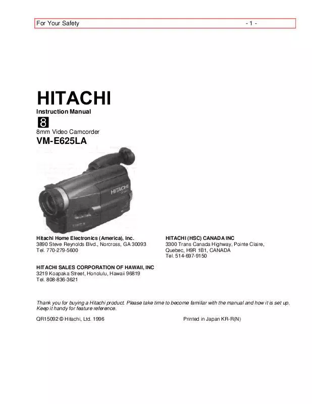 Mode d'emploi HITACHI VM-E625LA