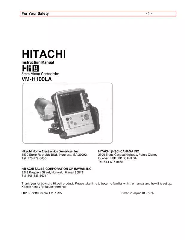 Mode d'emploi HITACHI VM-H100LA