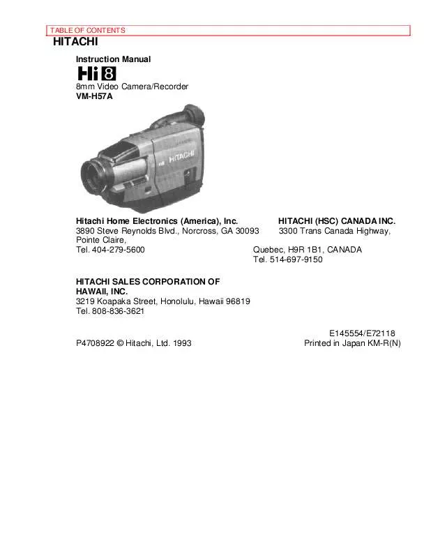 Mode d'emploi HITACHI VM-H57A