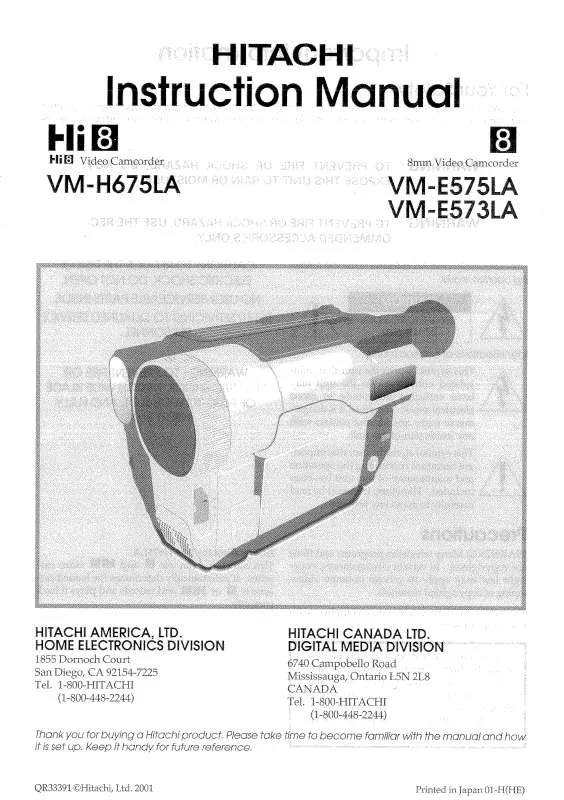 Mode d'emploi HITACHI VM-H675LA