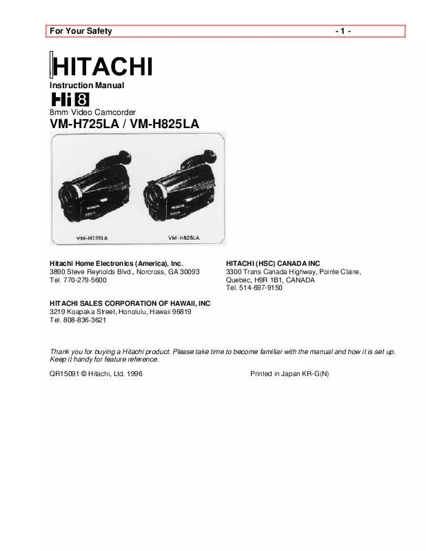 Mode d'emploi HITACHI VM-H825LA