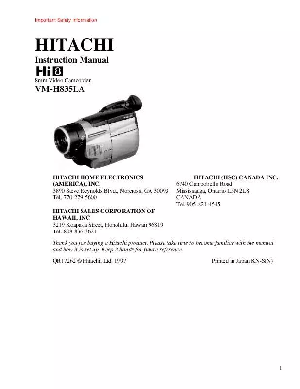 Mode d'emploi HITACHI VM-H835LA
