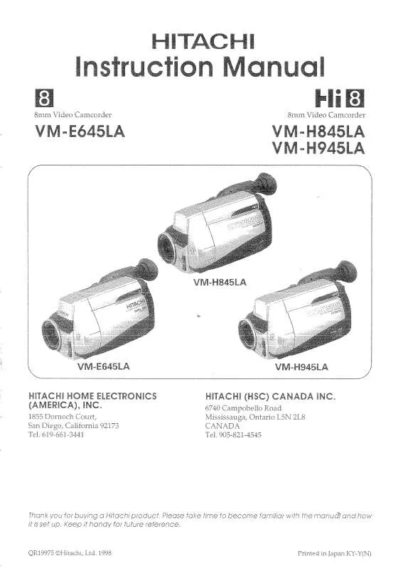 Mode d'emploi HITACHI VM-H845LA