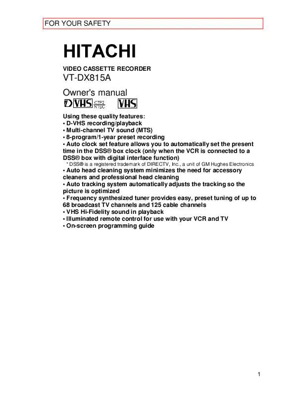 Mode d'emploi HITACHI VTDX815A