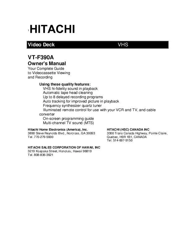 Mode d'emploi HITACHI VTF390A