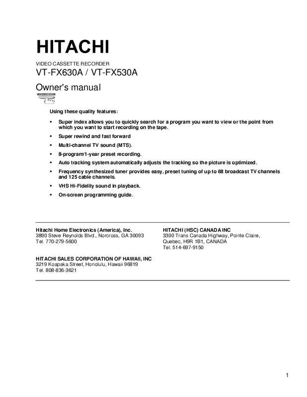 Mode d'emploi HITACHI VTFX530A