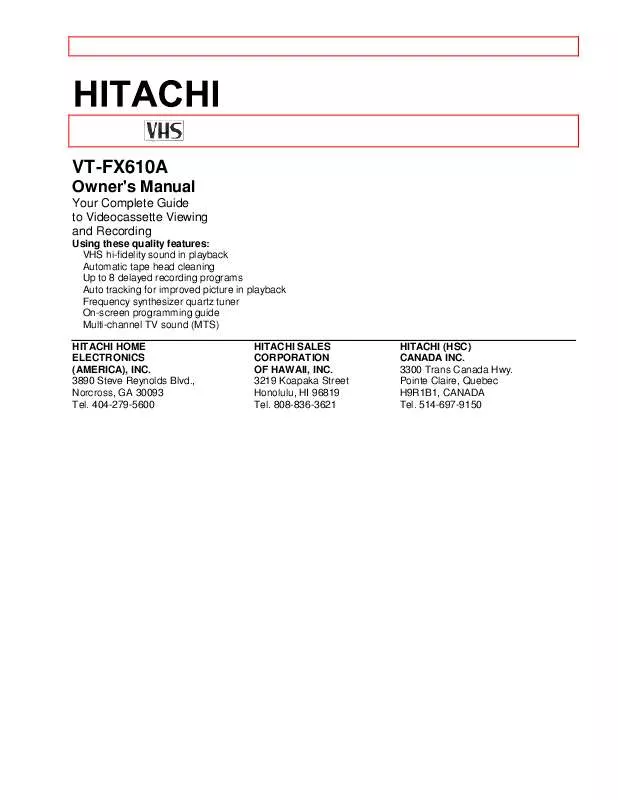 Mode d'emploi HITACHI VTFX610A