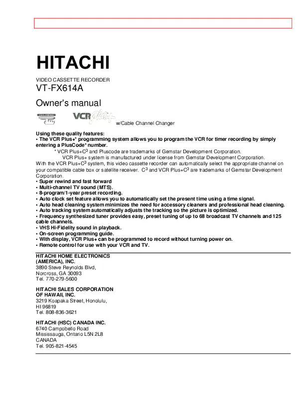 Mode d'emploi HITACHI VTFX614A