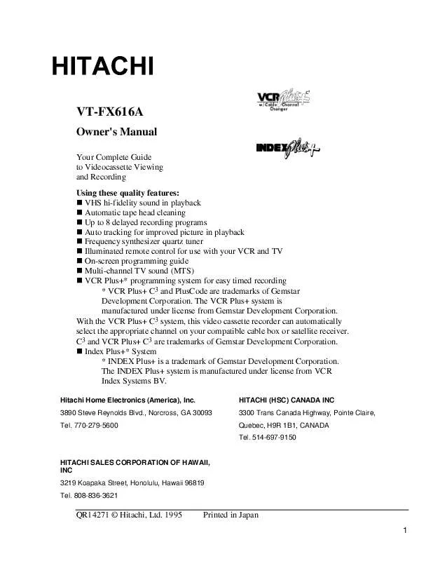 Mode d'emploi HITACHI VTFX616A