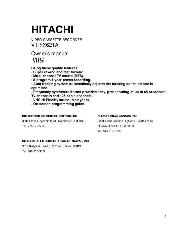 Mode d'emploi HITACHI VTFX621A