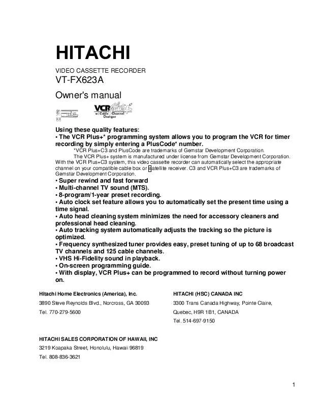 Mode d'emploi HITACHI VTFX623A