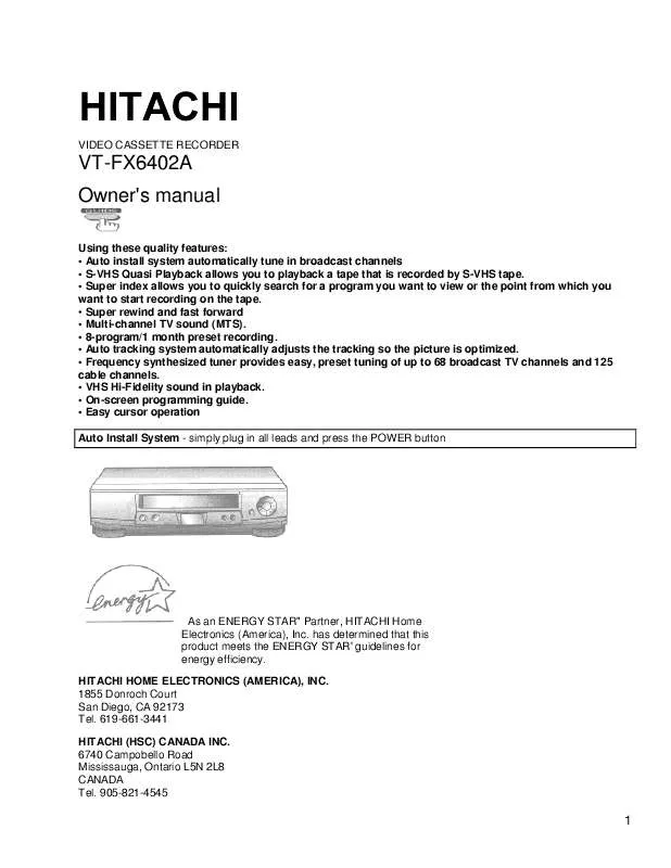 Mode d'emploi HITACHI VTFX6402A