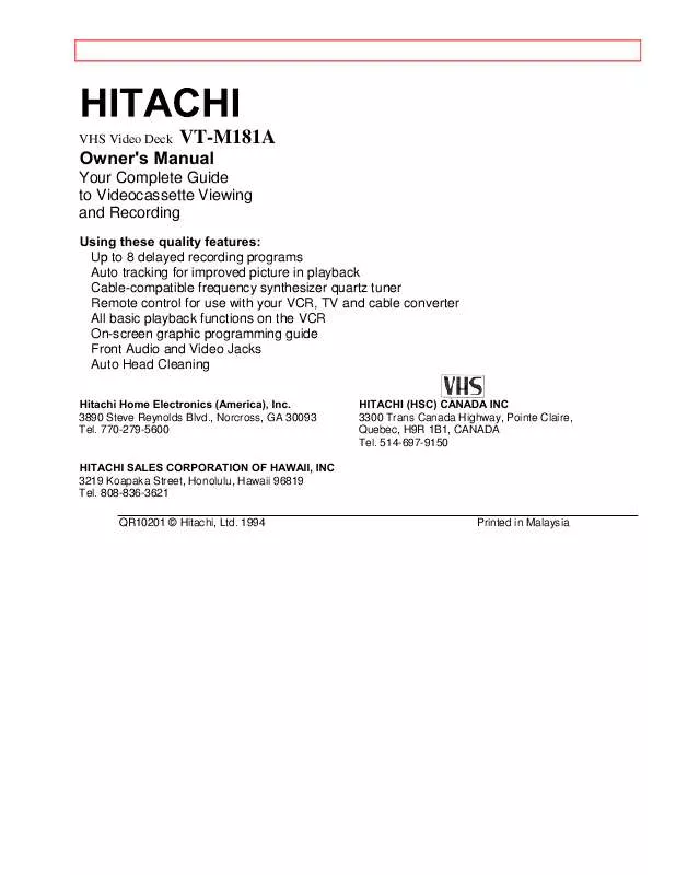Mode d'emploi HITACHI VTM181A