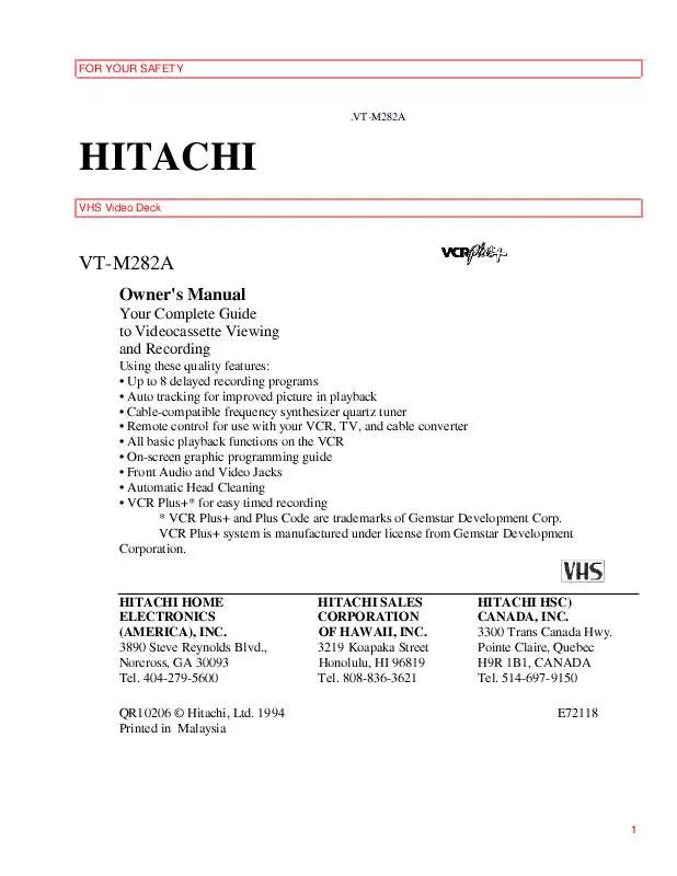 Mode d'emploi HITACHI VTM282A