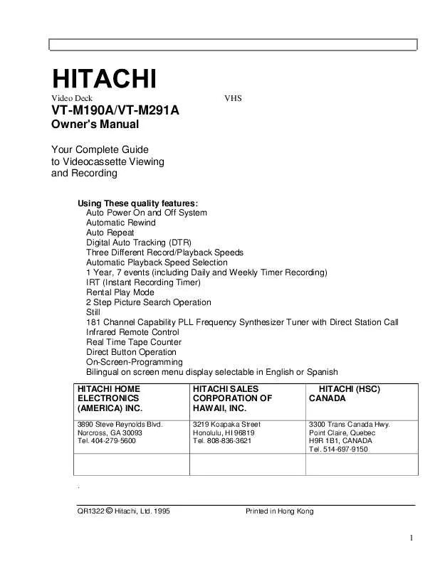 Mode d'emploi HITACHI VTM291A