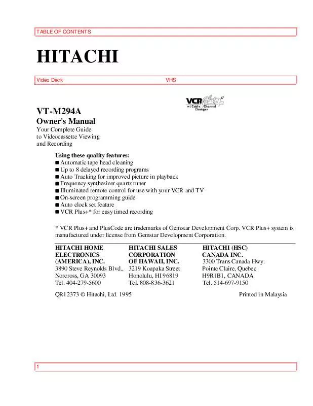 Mode d'emploi HITACHI VTM294A