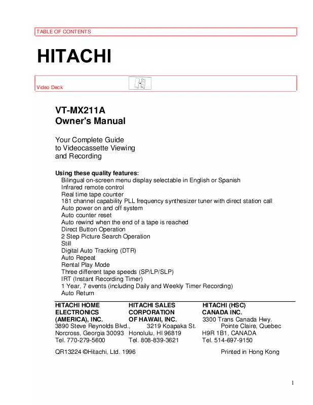 Mode d'emploi HITACHI VTMX211A
