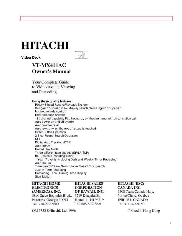Mode d'emploi HITACHI VTMX411AC