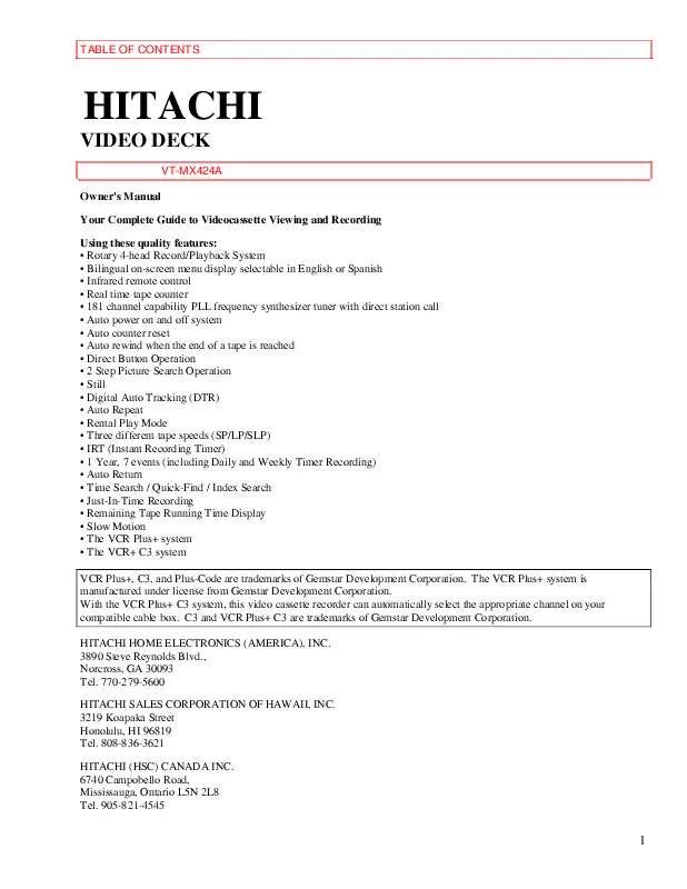 Mode d'emploi HITACHI VTMX424A
