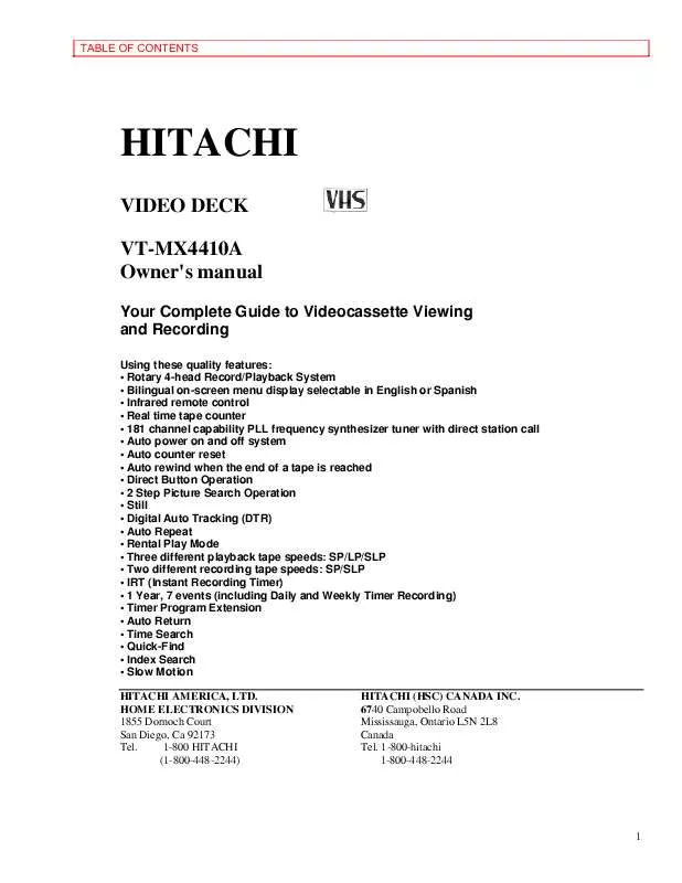 Mode d'emploi HITACHI VTMX4410A