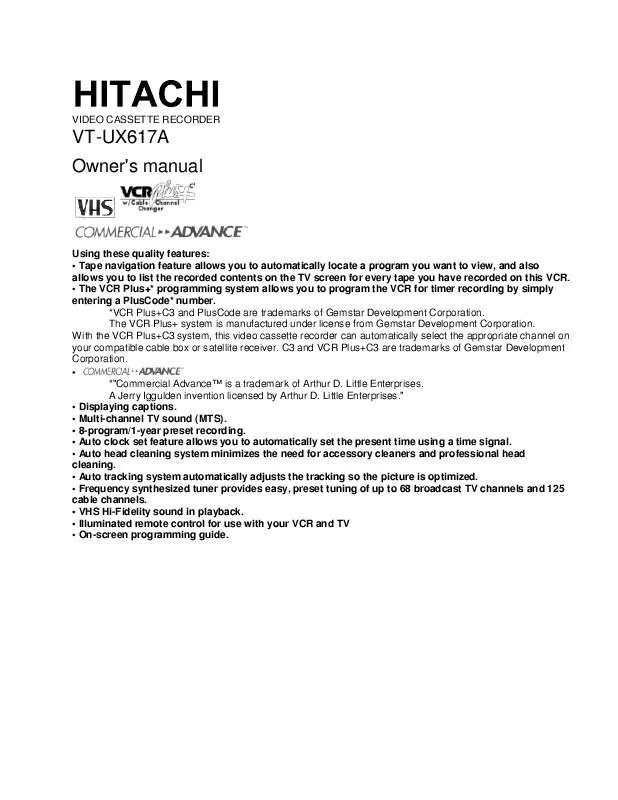 Mode d'emploi HITACHI VTUX617A